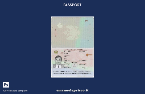 modello di passaporto montenegrino in stile verificato